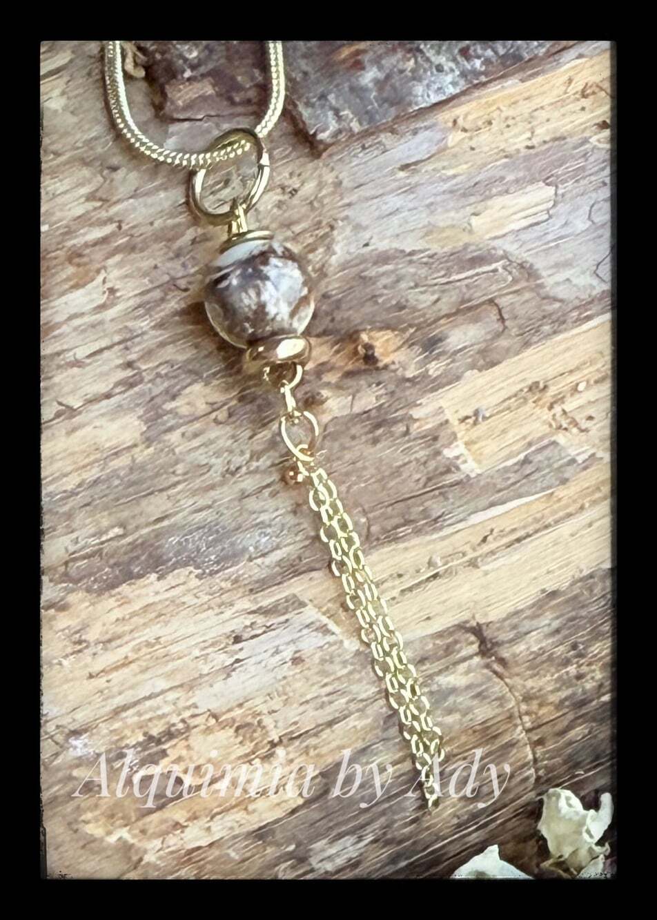 Alquimia by Ady Marbled Turquoise Bead Tassel Pendant Necklace - Gold Tone